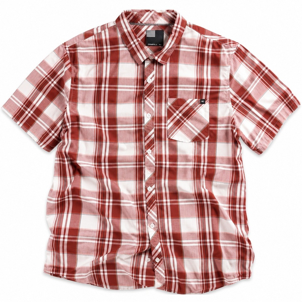O'Neill Mens XL Plaid Polo Shirt Red White Short Sleeve Casual Cotton Blend